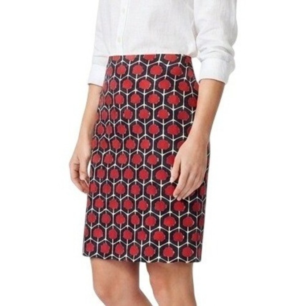 Doncaster Pencil‎ Skirt Womens 4 Red Navy Geometric Cotton Blend Stretch